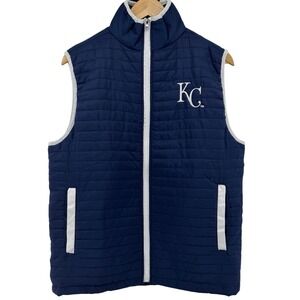KC Kansas City Miller Lite Quilted Puffer Vest Navy Blue Mens Medium Full Zip